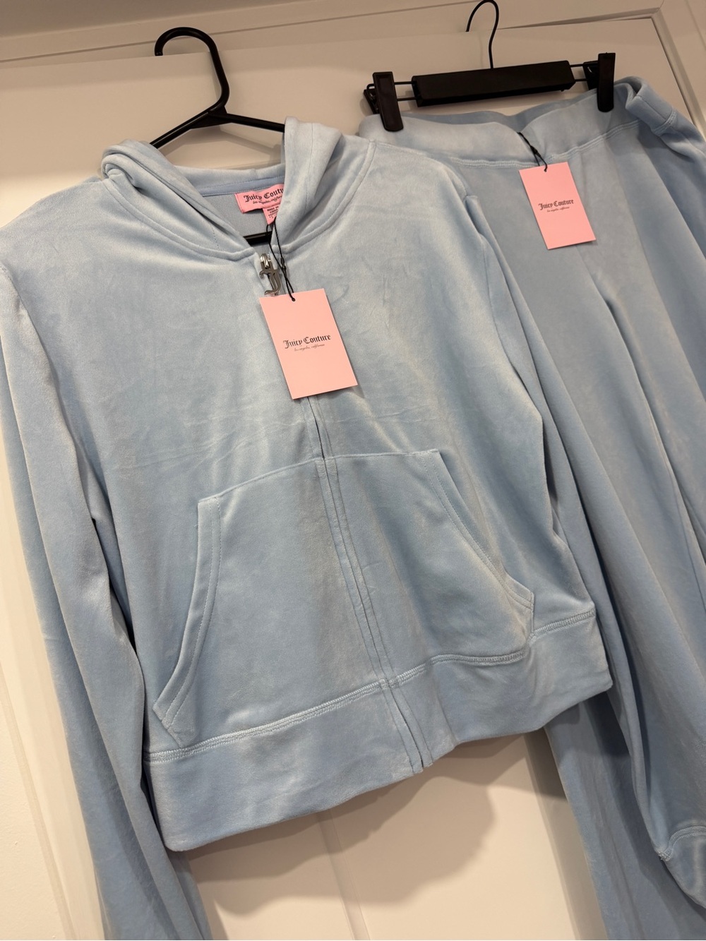 Juicy Couture Light Frosted Blue Velour Track Pants - Flared Joggers - Picture 2 of 7